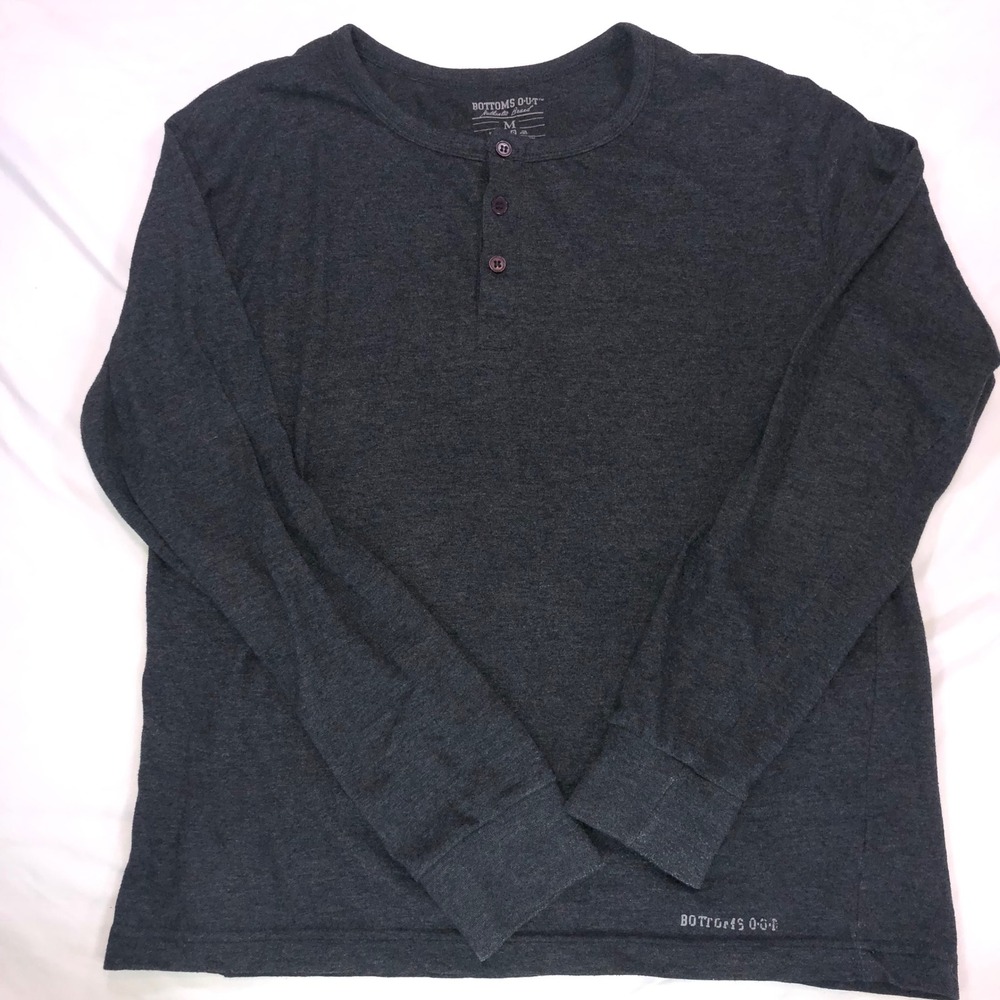 Bottoms Out Mens Henley Shirt Charcoal Gray Long Sleeve Cotton Blend Size M